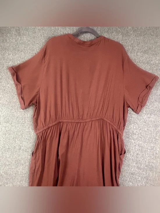 Torrid Romper Womens 3X Brown Rayon Slub Button Front V-Neck Tie Waist Pockets - Picture 12 of 16